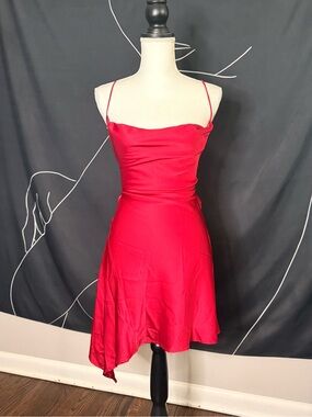 Baby Boo Red Satin Asymmetric Slip Dress
